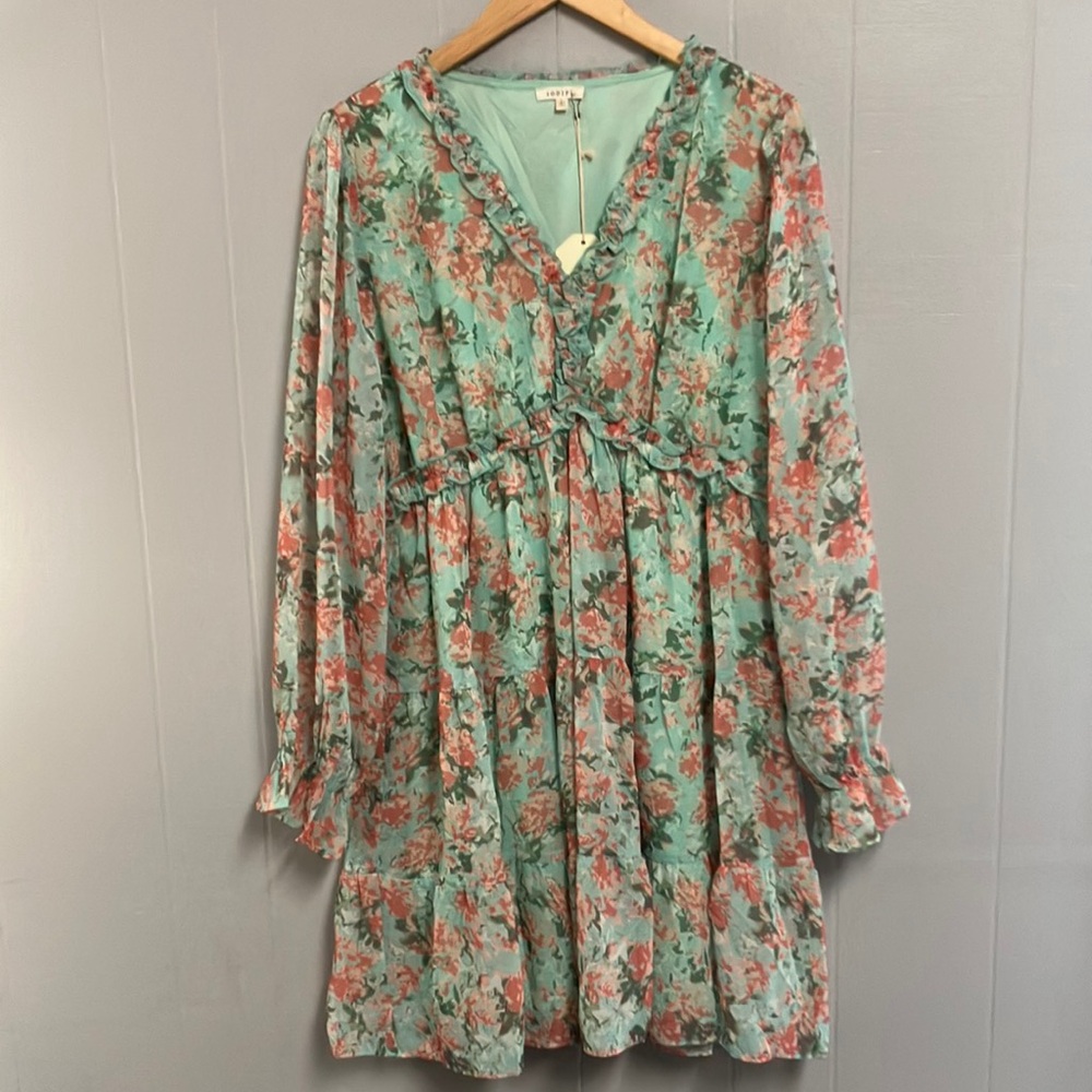 NWT Jodifl Floral Dress Size Large Mint Green New With Tags